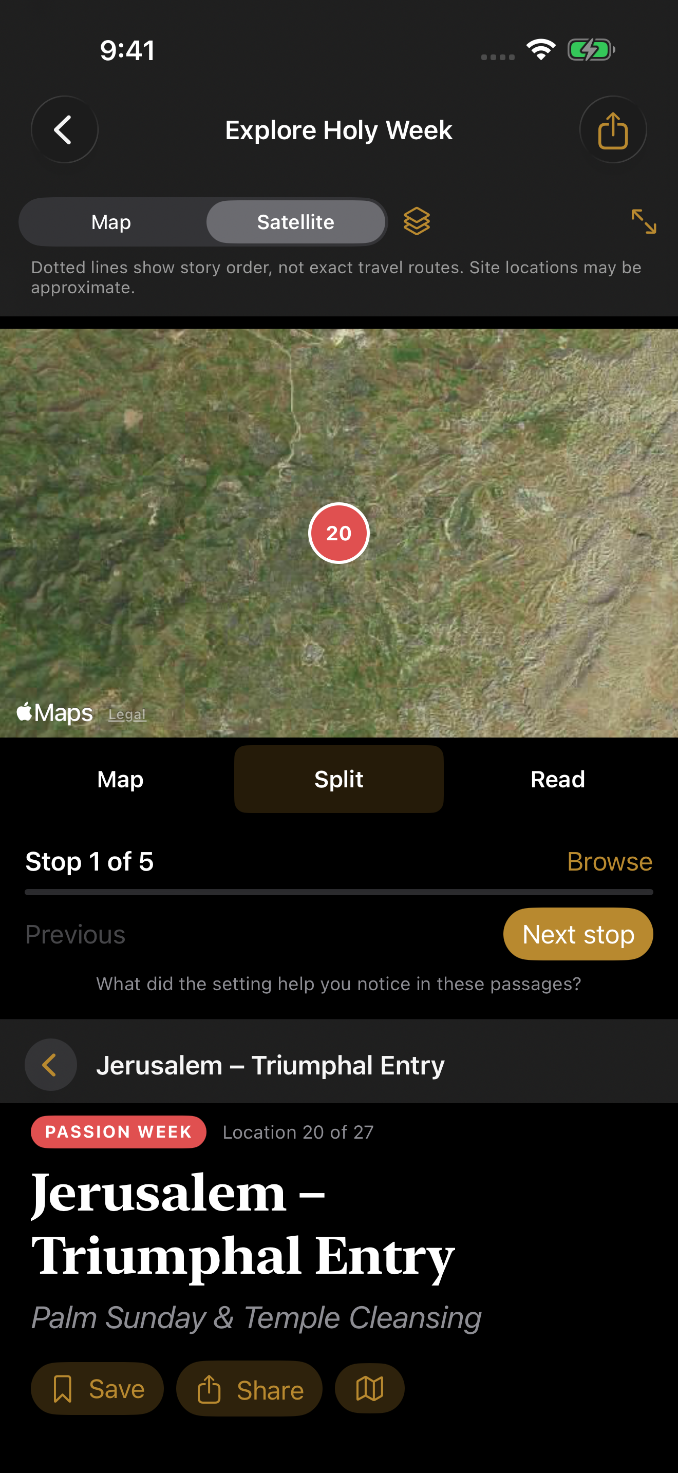 A guided exploration with a route and reading details