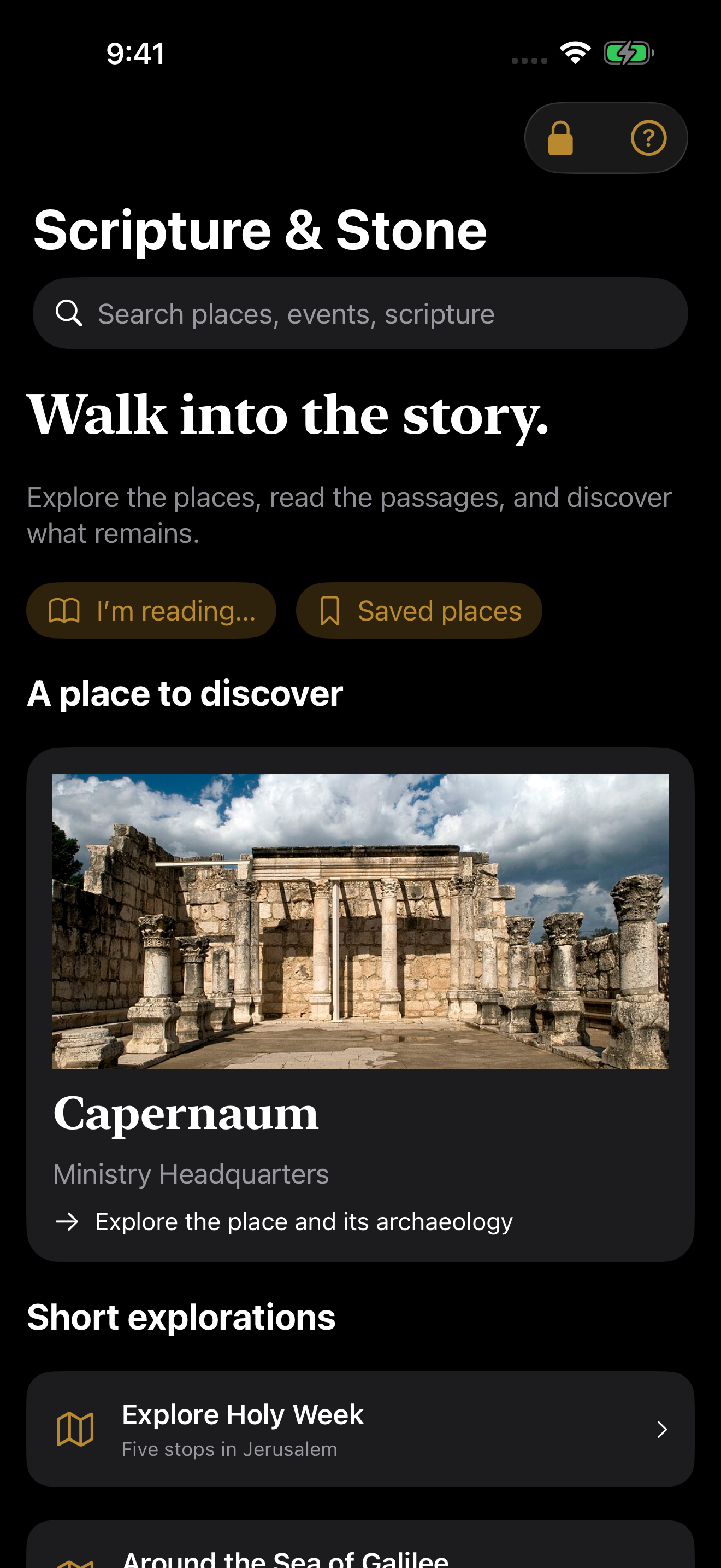 The Discover screen for exploring places and journeys