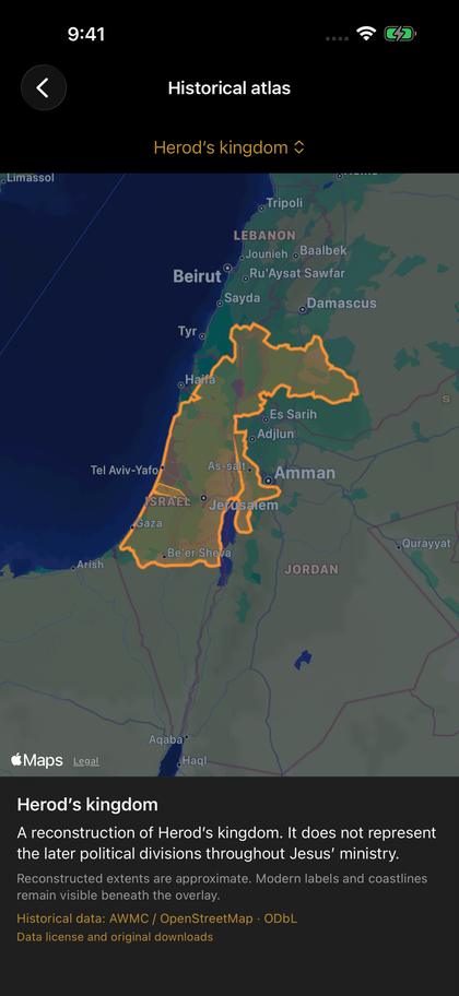 Historical atlas overlays on iPhone
